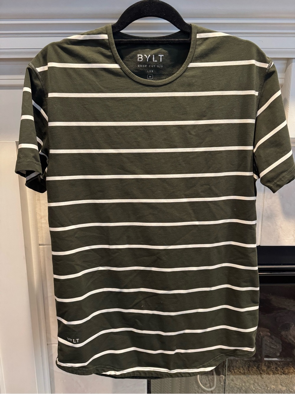 BYLT Basics Olive Green & White Striped Crew Neck Tee